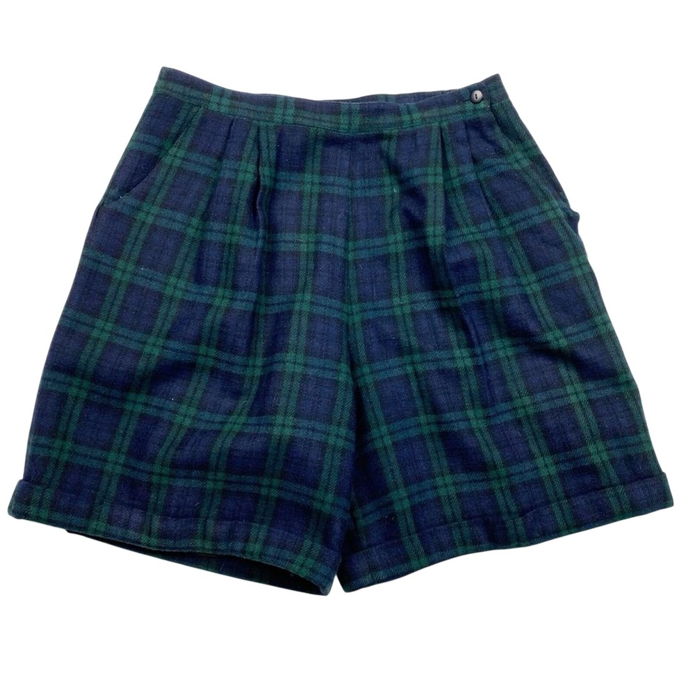 Amana Woolen Mill Plaid High Waisted Pleated Wool Shorts‎ Womens M Vintage